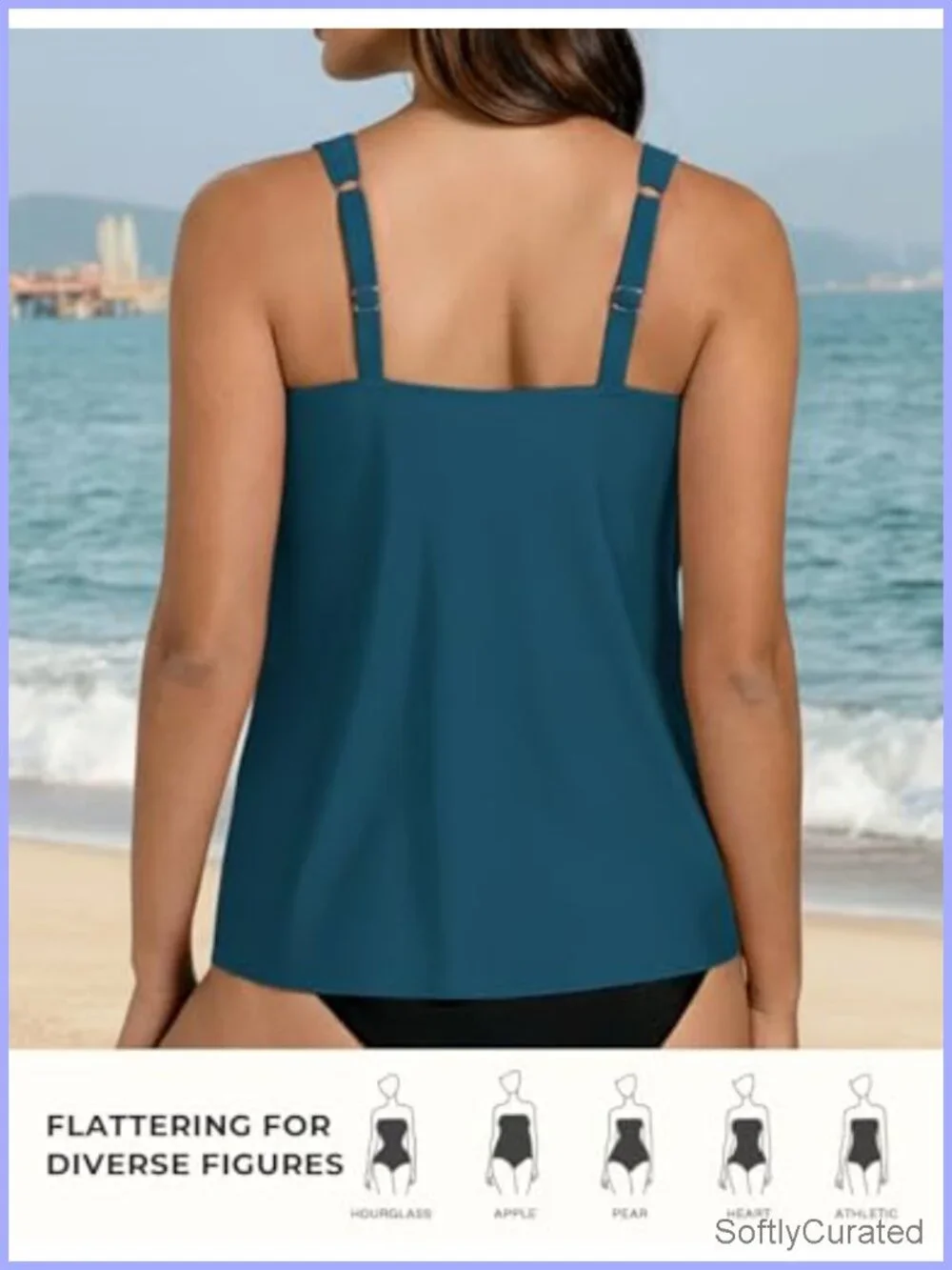 Women Flowy Tankini Top Only Loose Fit Bathing Suit Swim Top Tiered Swimwear